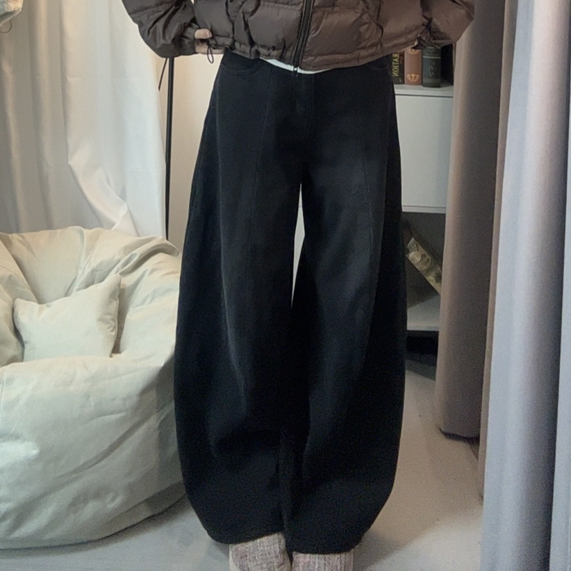 秋季新款加绒加厚高腰显瘦弹力弯刀阔腿牛仔裤女时尚百搭宽松