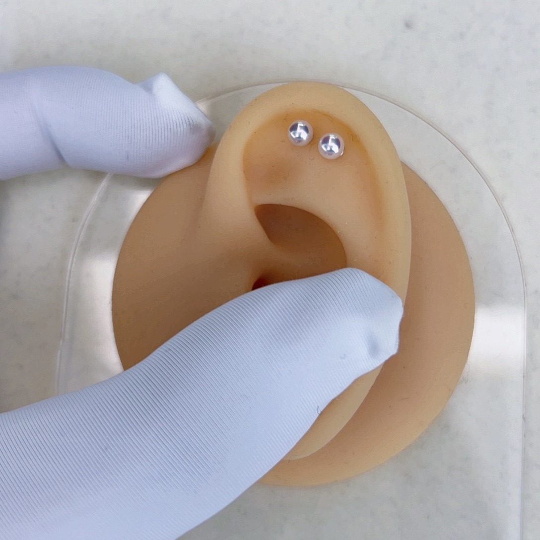 海水珍珠海水akoya天女耳钉3-4mm银S925镶嵌