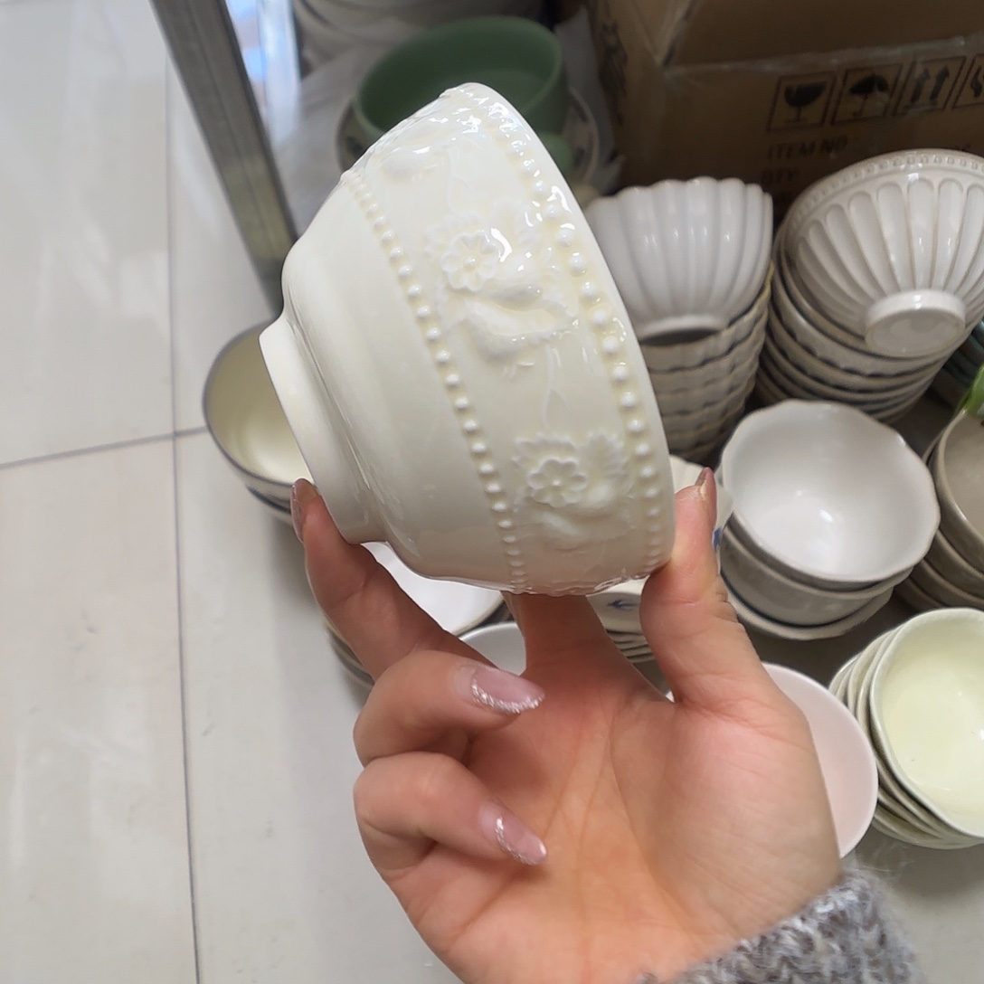 瓷片瑕疵特价陶瓷米饭碗6个