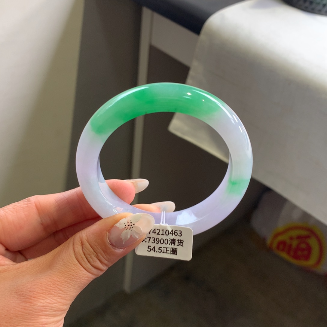 翡翠手镯未镶嵌细糯春彩54.5正圈