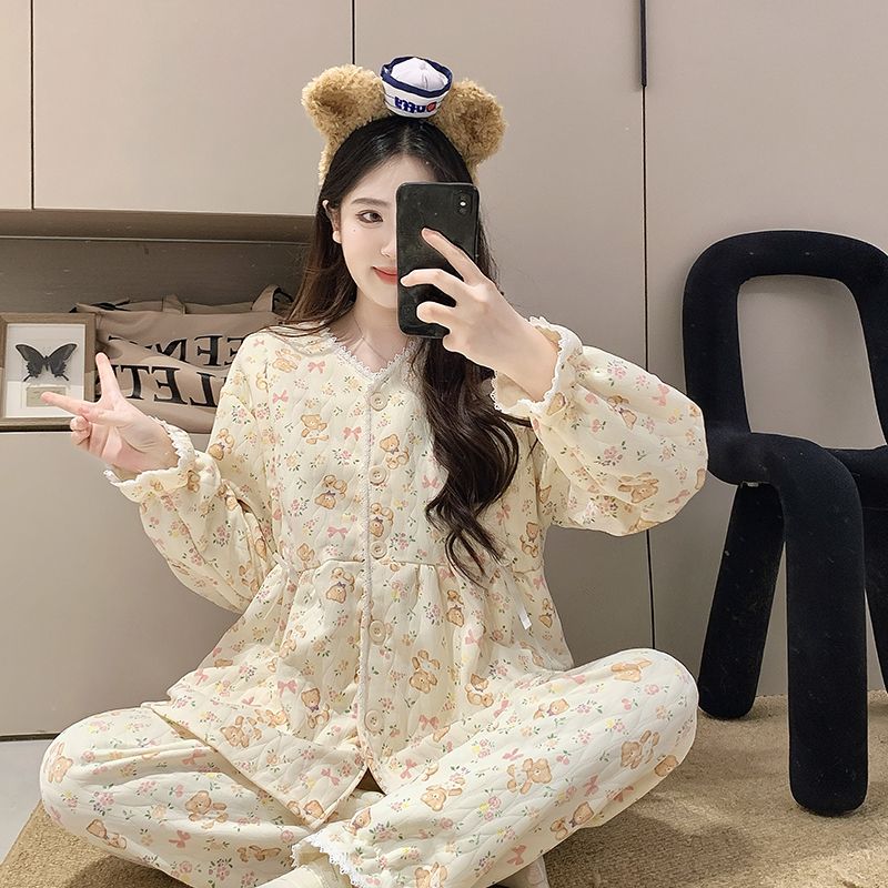 新款中厚度月子服哺乳大码和服睡衣产后加厚保暖喂奶家居服套装