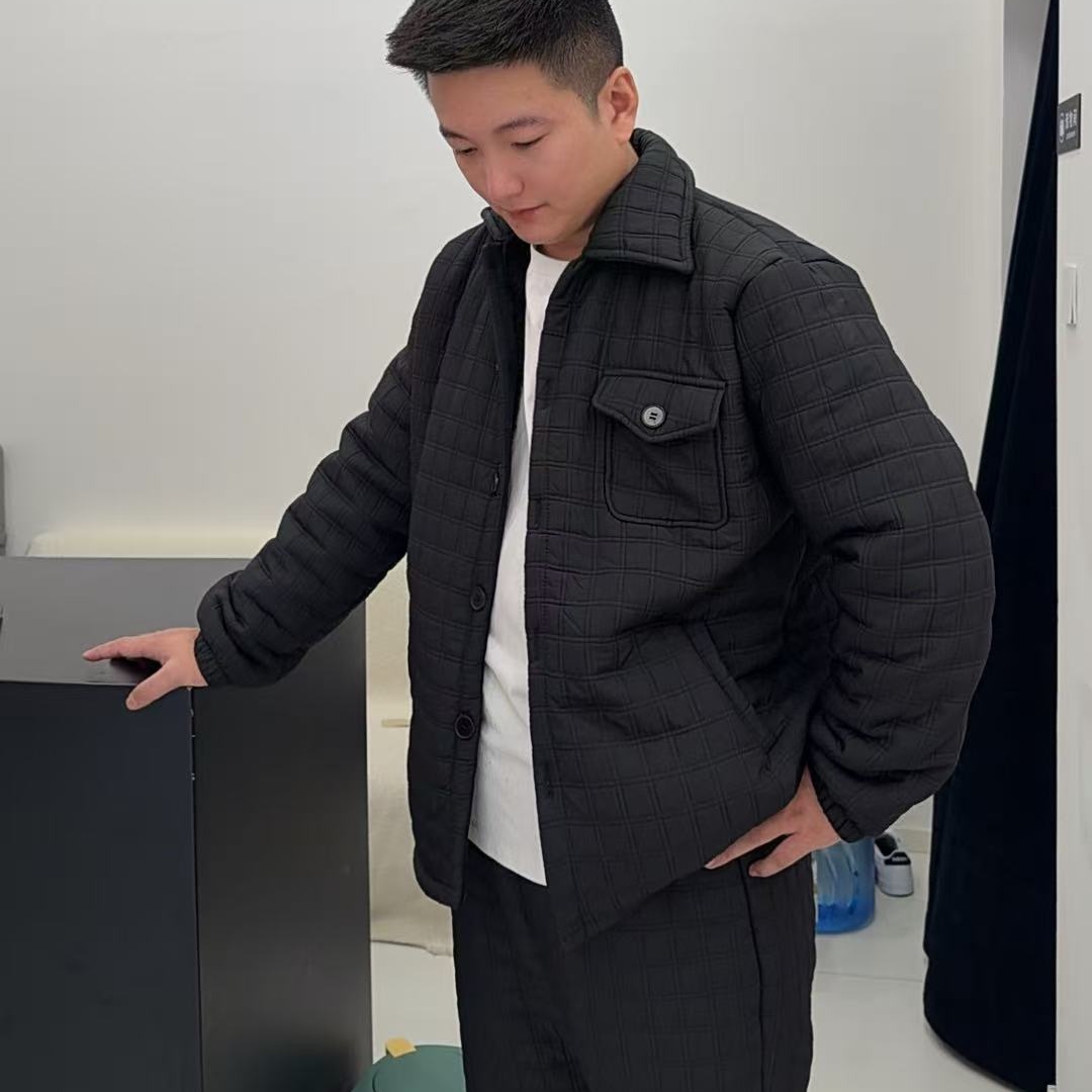 男士三层加厚翻领格子两色可外穿睡衣家居服套装