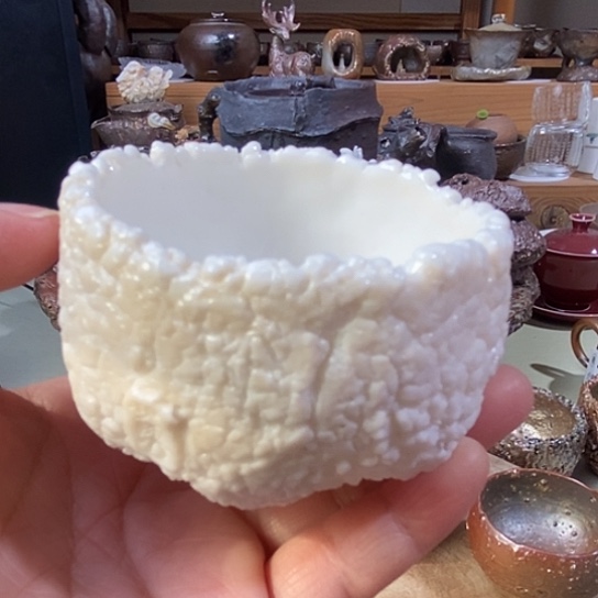 杯羊脂玉瓷泥杯 柴烧裸烧手作品