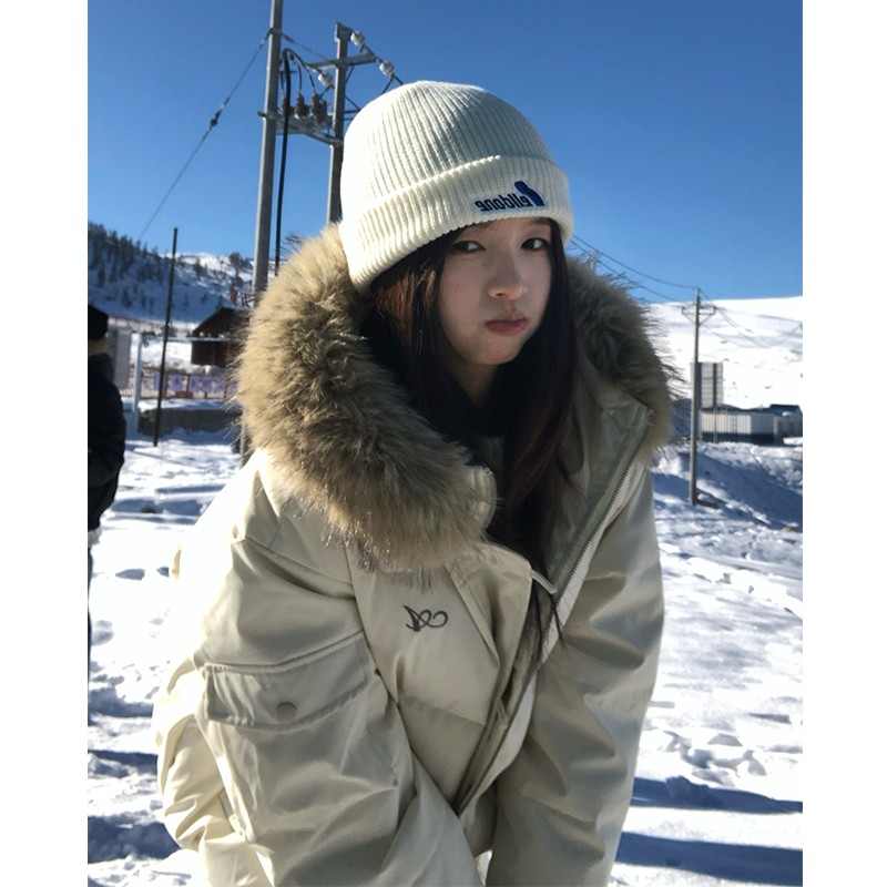 美式复古90白鸭绒毛领连帽羽绒服男女冬季防寒保暖短外套百搭情侣