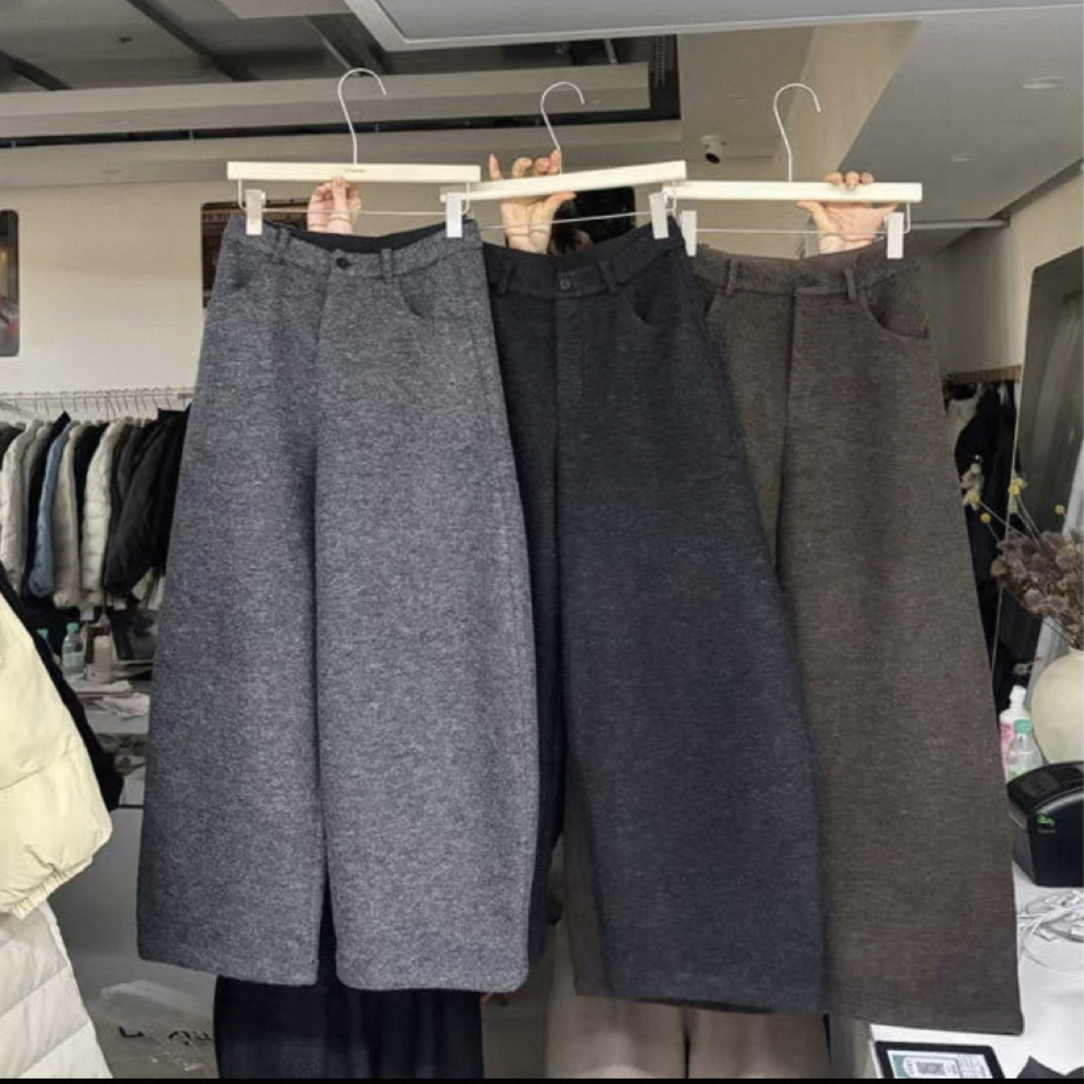 恩熙·韩版新款加厚加绒弯刀阔腿休闲裤9680