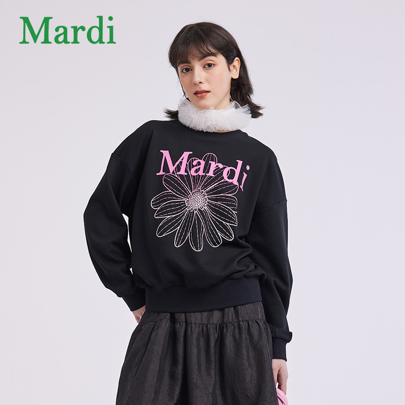 Mardi雏菊渐变秋冬中长款圆领印花卫衣丁达尔风MWY2512031&GYY