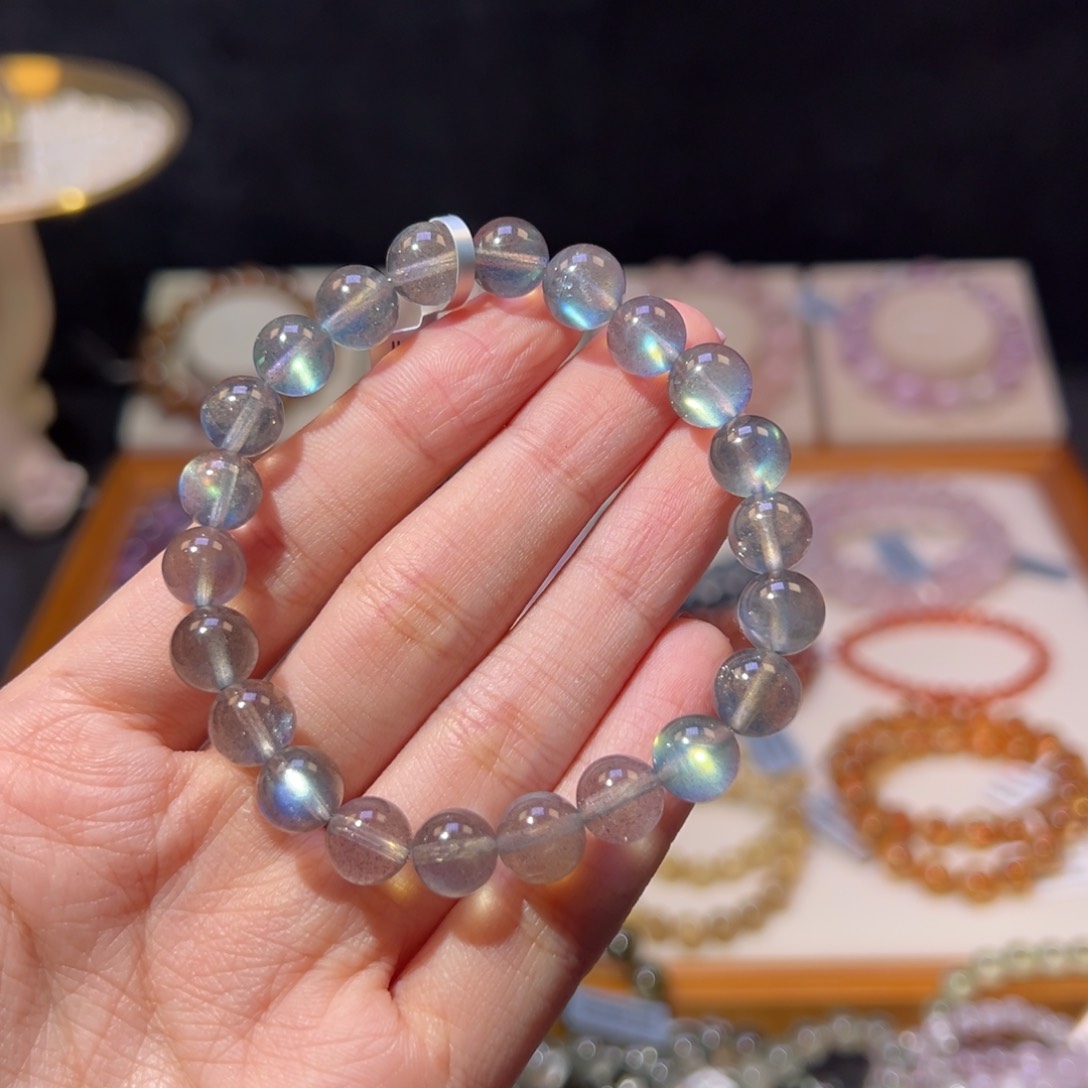 拉长石手串未镶嵌8m殿堂级灯泡灰月光