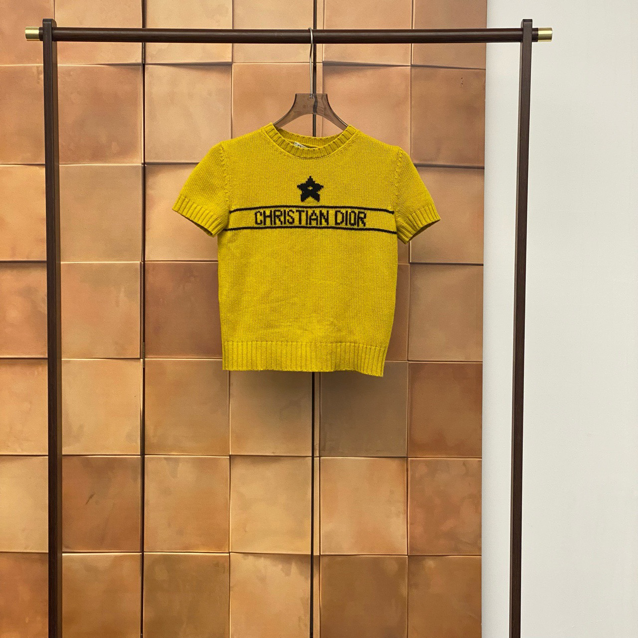 全新未使用 DIOR/迪奥 23ss新款黄色幸运星标语短袖/36码/30529