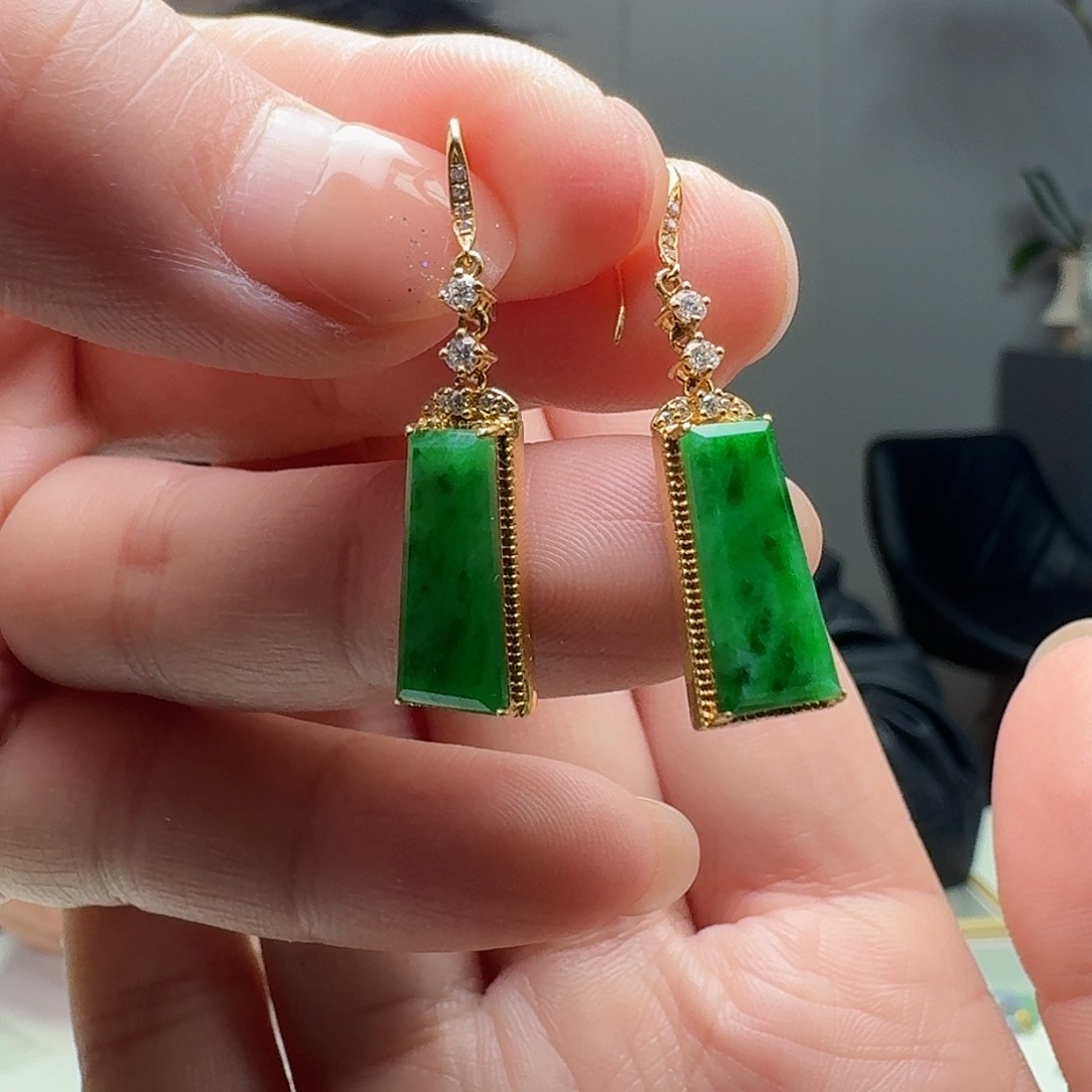 翡翠耳饰18K金镶嵌天然