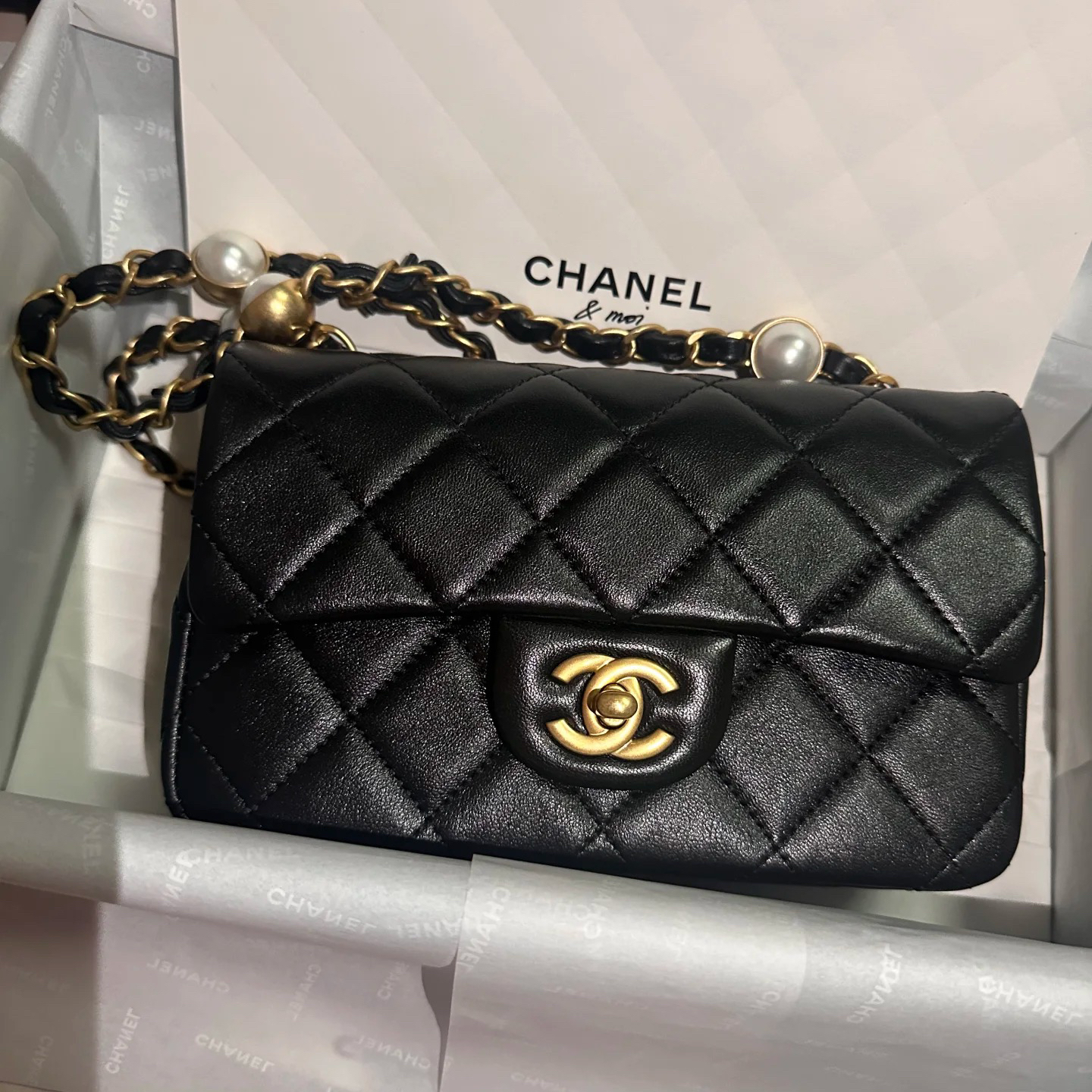 全新未使用 Chanel/香奈儿 香奈儿24b黑金珍珠大mini 