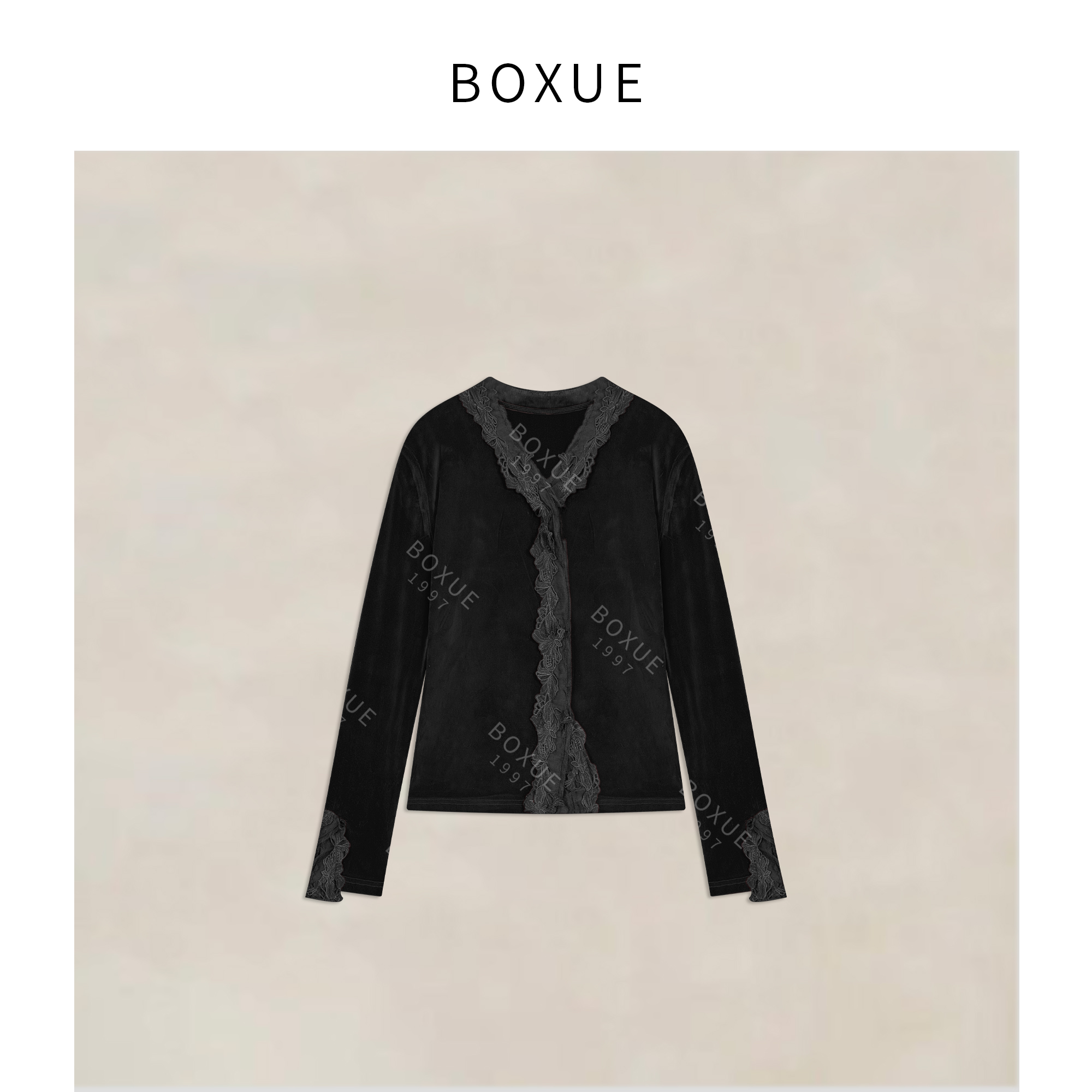 BOXUE”花未眠”2025秋冬桑蚕丝蕾丝刺绣设计轻奢 T恤#251212T7633