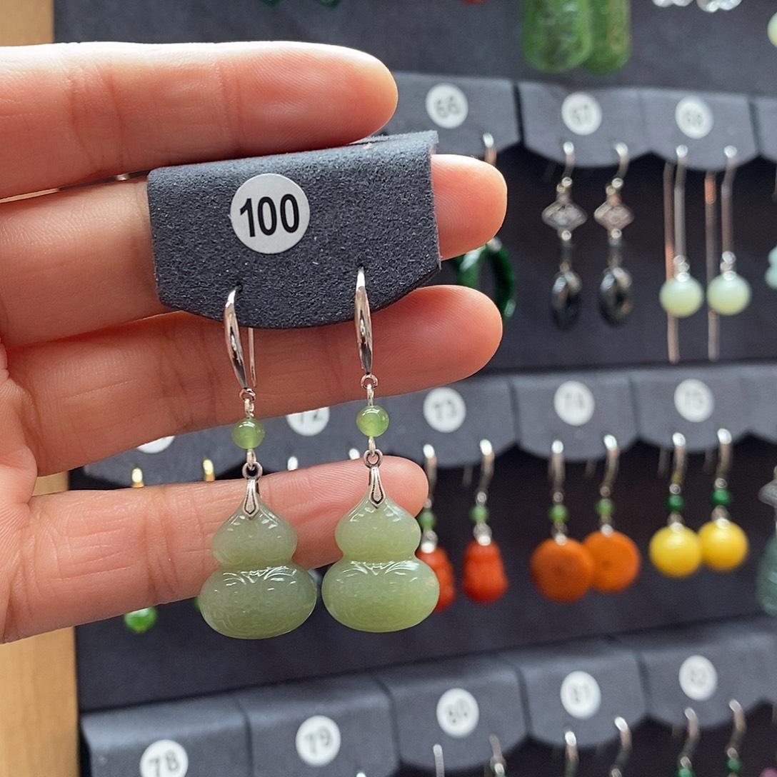 9***7和田玉银S925镶嵌耳饰