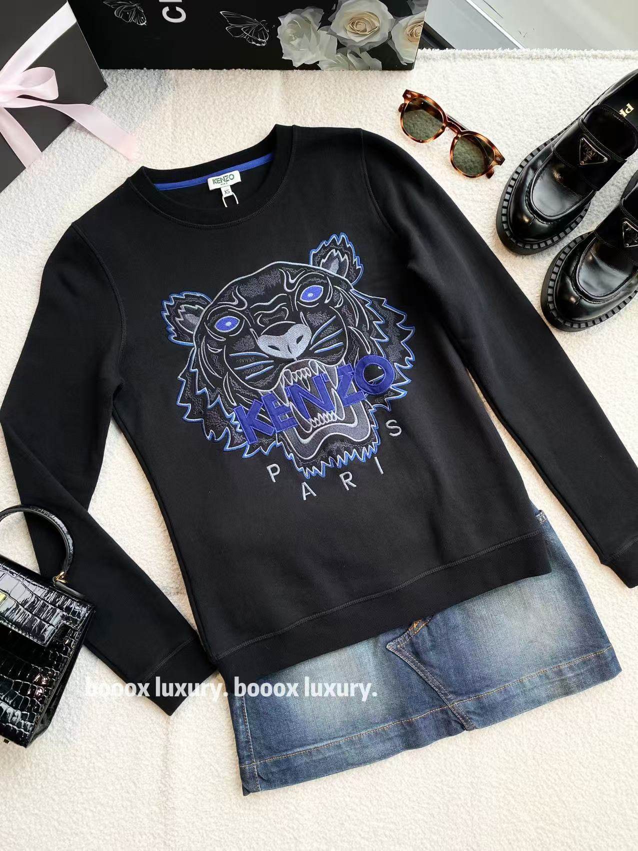 95新 KENZO/肯佐  xw186 棉 黑色圆领虎头刺绣休闲卫衣 XS码