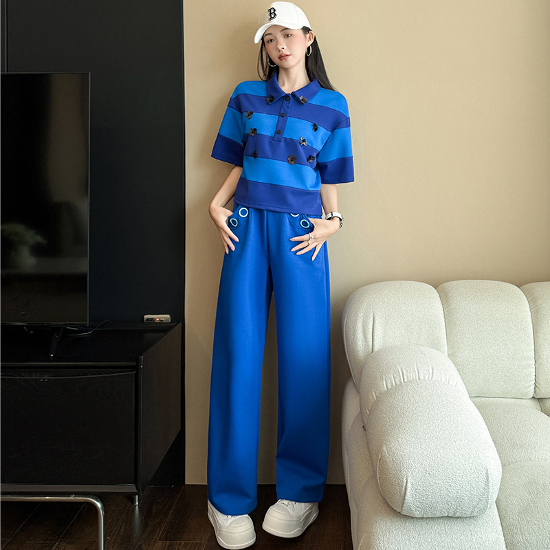 2025时尚潮牌休闲运动套装女夏季洋气减龄短袖阔腿裤高级感两件套
