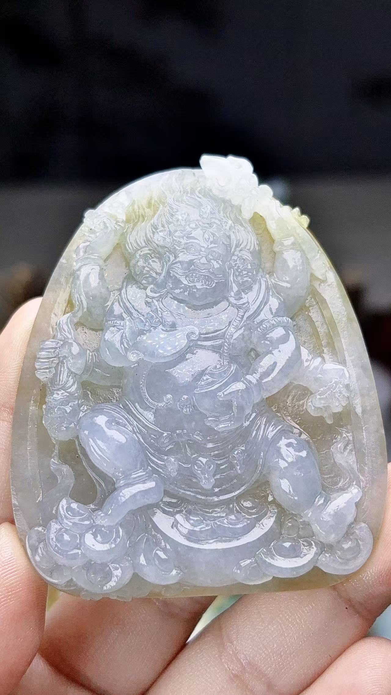 天然缅甸翡翠冰胶黄翡六臂大黑天毛货买断需抛光尺寸6856.6-11.8