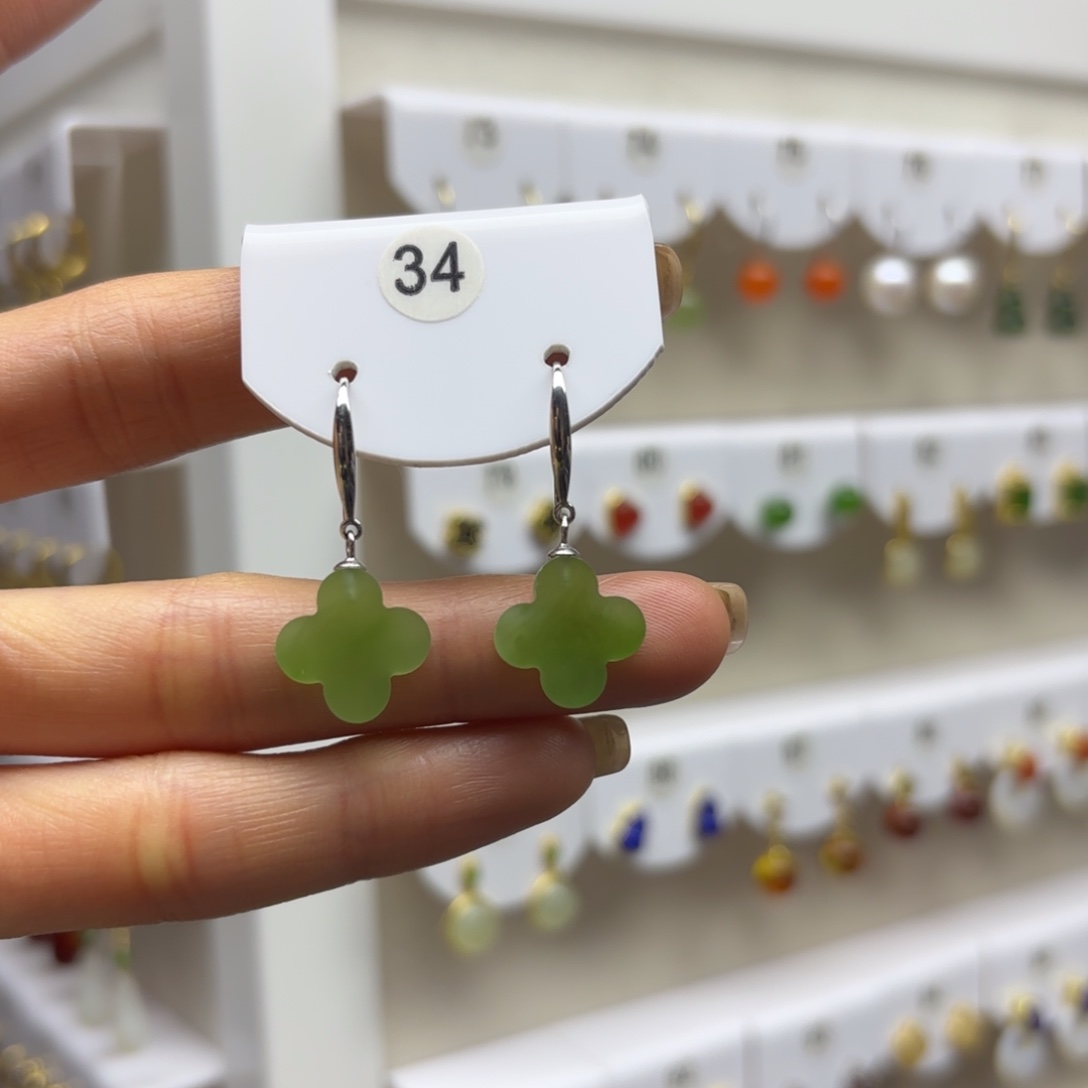 和田玉银S925镶嵌耳饰