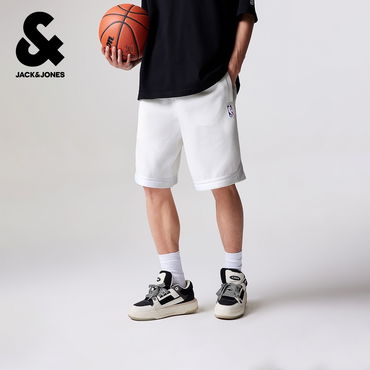 杰克琼斯男装春季新款NBA联名湖人队潮流宽松运动风短裤五分裤