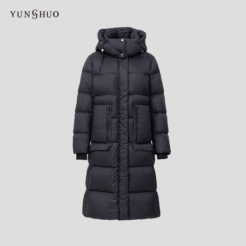 YUNSHUO羽绒服女冬季新款中长款保暖白鸭绒连帽羽绒衣819075