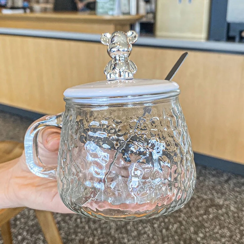 【新疆包邮】小熊马克杯玻璃杯水杯女夏2024高颜值大容量带盖