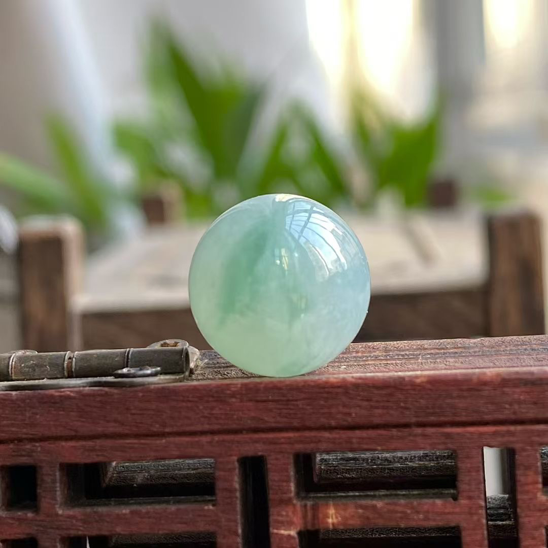 卡12.2飘芙蓉绿花波珠C1126底子细腻 种老 水头足 一点小纹 可忽