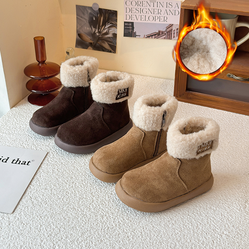 儿童雪地靴2025冬季新款女童洋气韩版复古短靴男童加厚防滑大棉靴