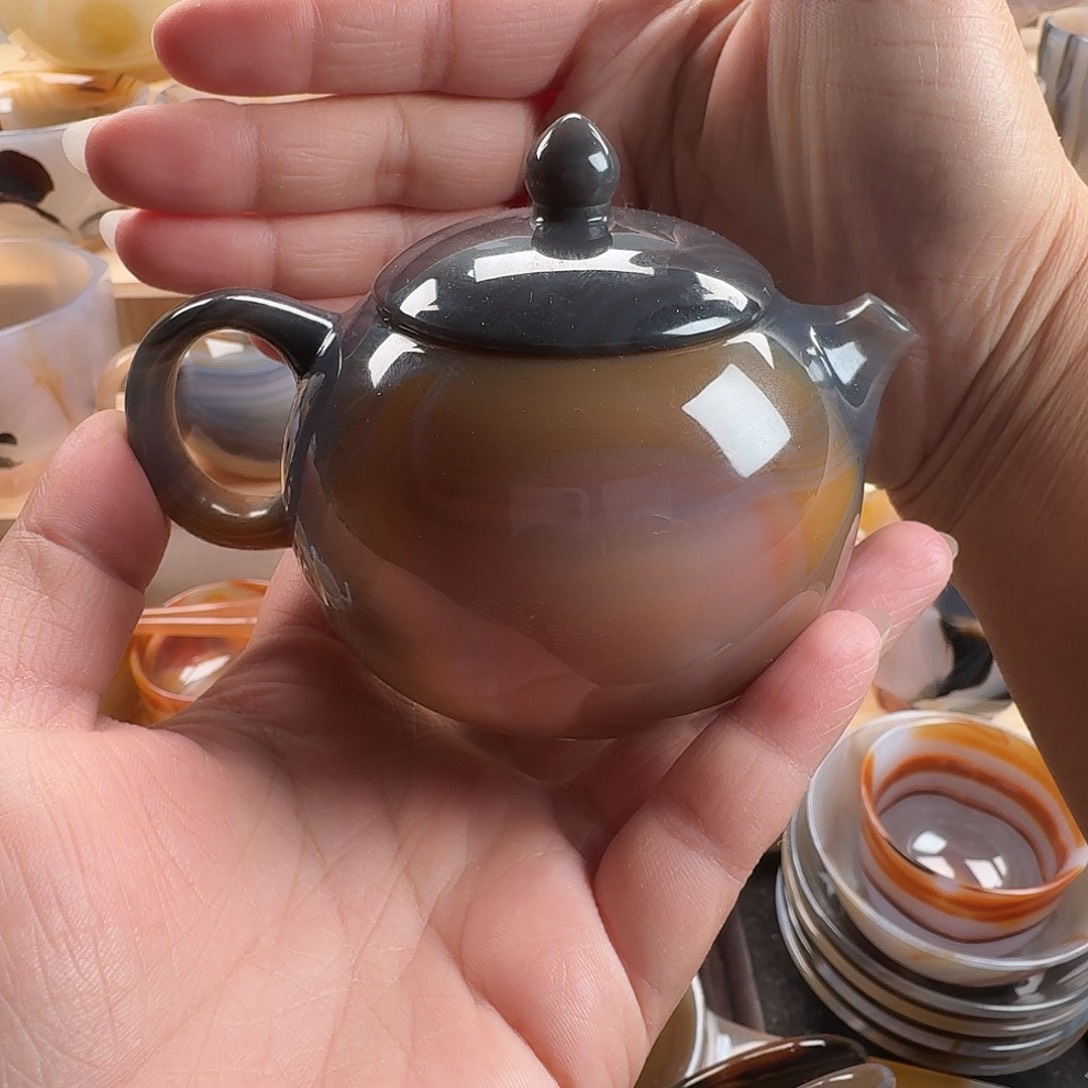 无***极玛瑙/玉髓未镶嵌茶壶