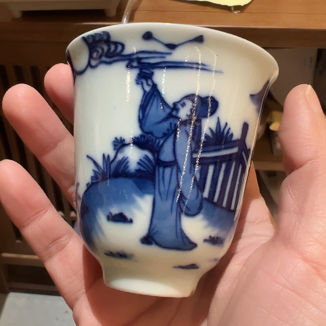 微瑕柴窑手工手绘人物主人杯