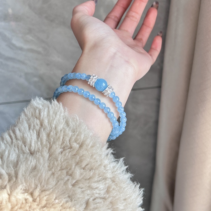 原创天然海蓝宝精致显白清透双圈手串女款手饰多样性发一