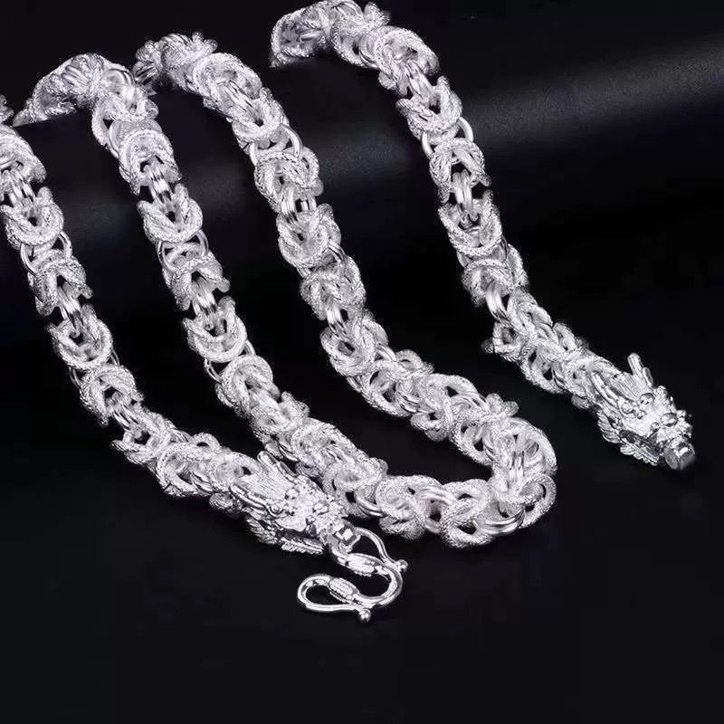 链子足银 男士时尚龙骨项链