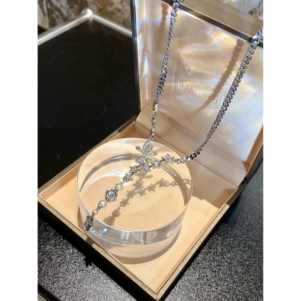 铜合金项链 B1995 法式气质流苏星星项链