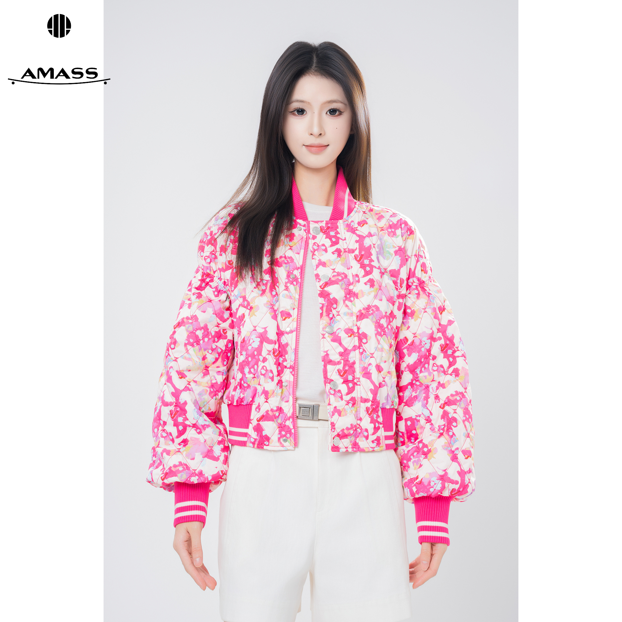 AMASS/阿玛施秋冬新款洋气印花时尚休闲新雪丽棉服外套女 5400844