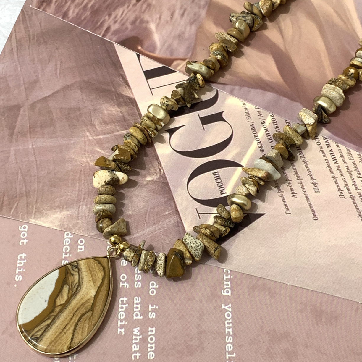 钛钢项链 LARVINA 美拉德虎眼石串珠复古项链