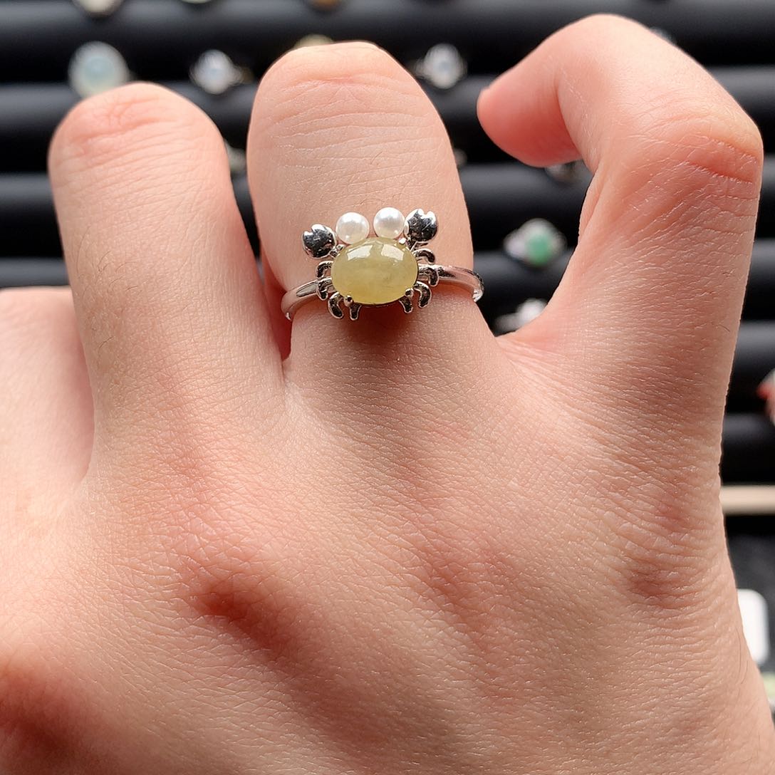 翡翠戒指银S925镶嵌0204