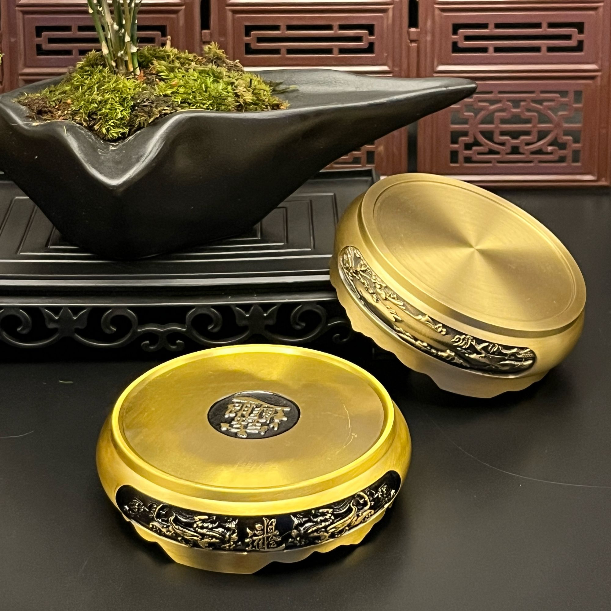 黄铜山水底座家用客厅茶桌办公室手把件摆件工艺品摆件创意底座