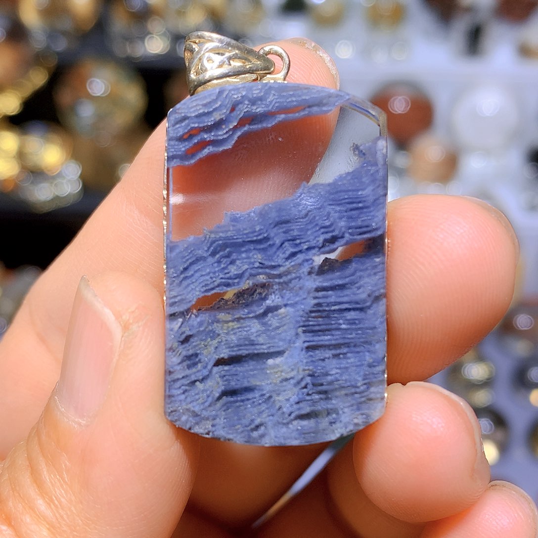 水晶吊坠银S925镶嵌天然水晶