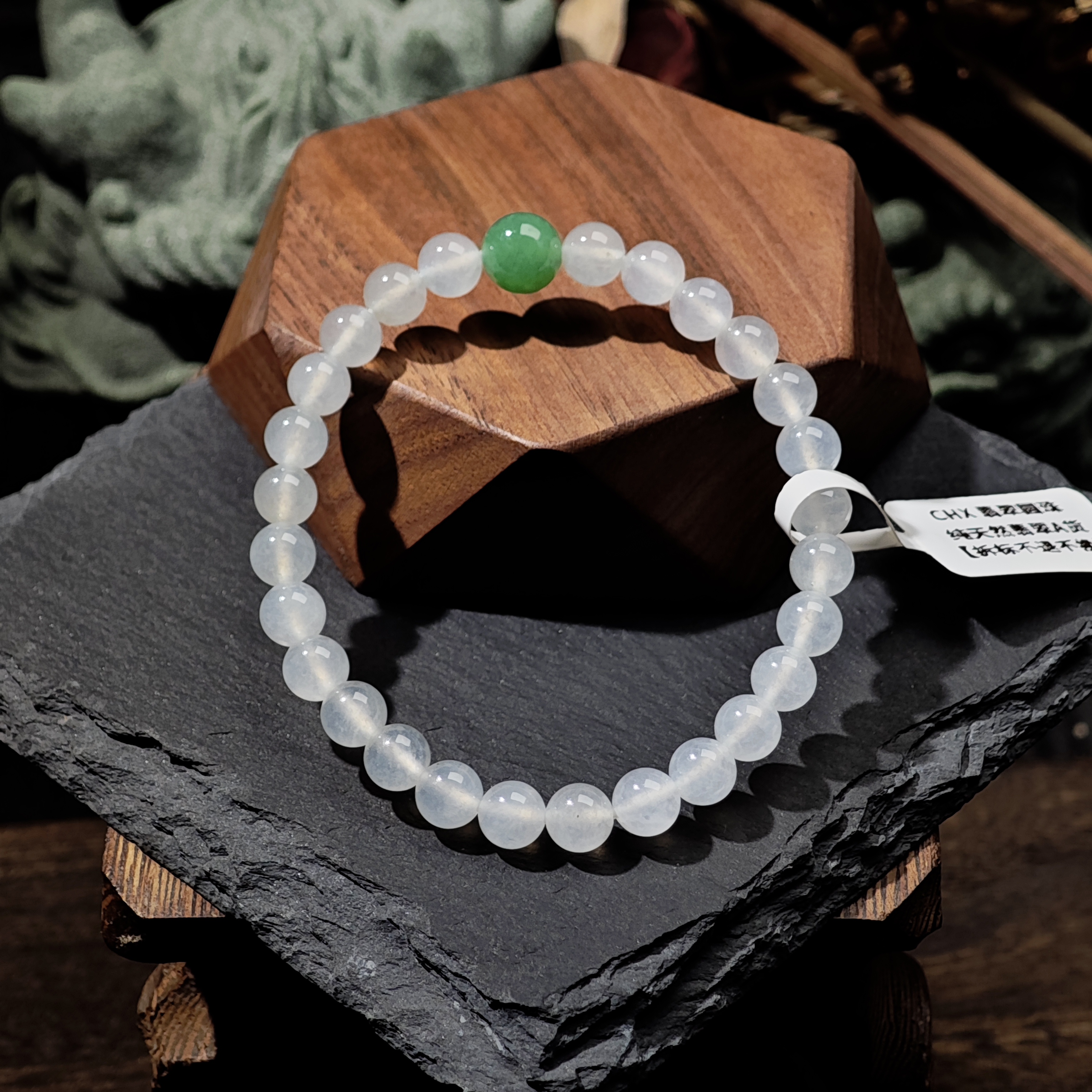 [单品]A3363(卡6.3 )缅甸天然翡翠珠冰种翡翠A级货手串48小时鉴赏