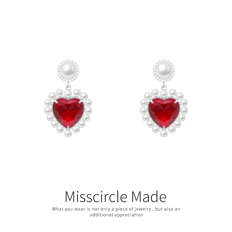 瑟可 铜合金合成锆石耳饰 爱心吊坠耳环复古气质百搭甜美少女2630