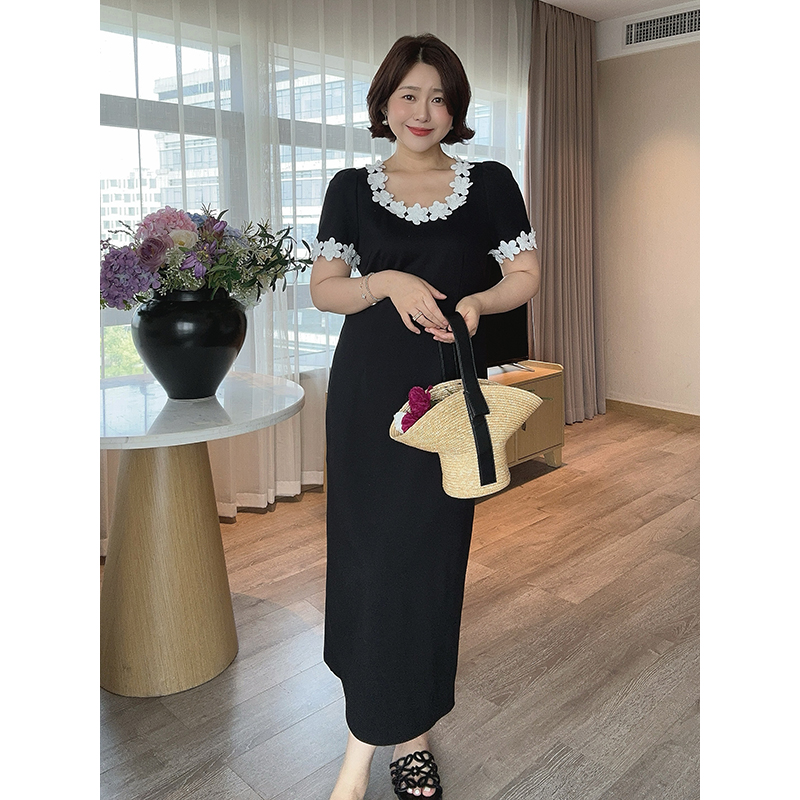 【智雅微胖定制】【浪漫情书】夏季百搭显瘦立体花朵连衣裙Z525Q11768