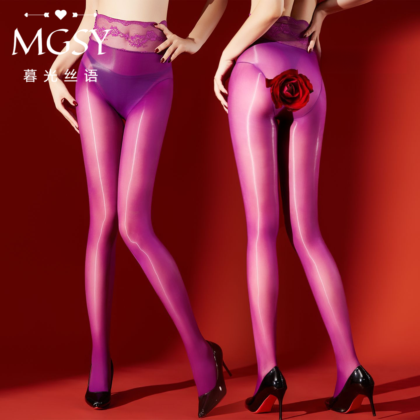 「暮光丝语」【牡丹蕾丝】5D油亮丝袜性感透明超薄无缝大码马油黑丝