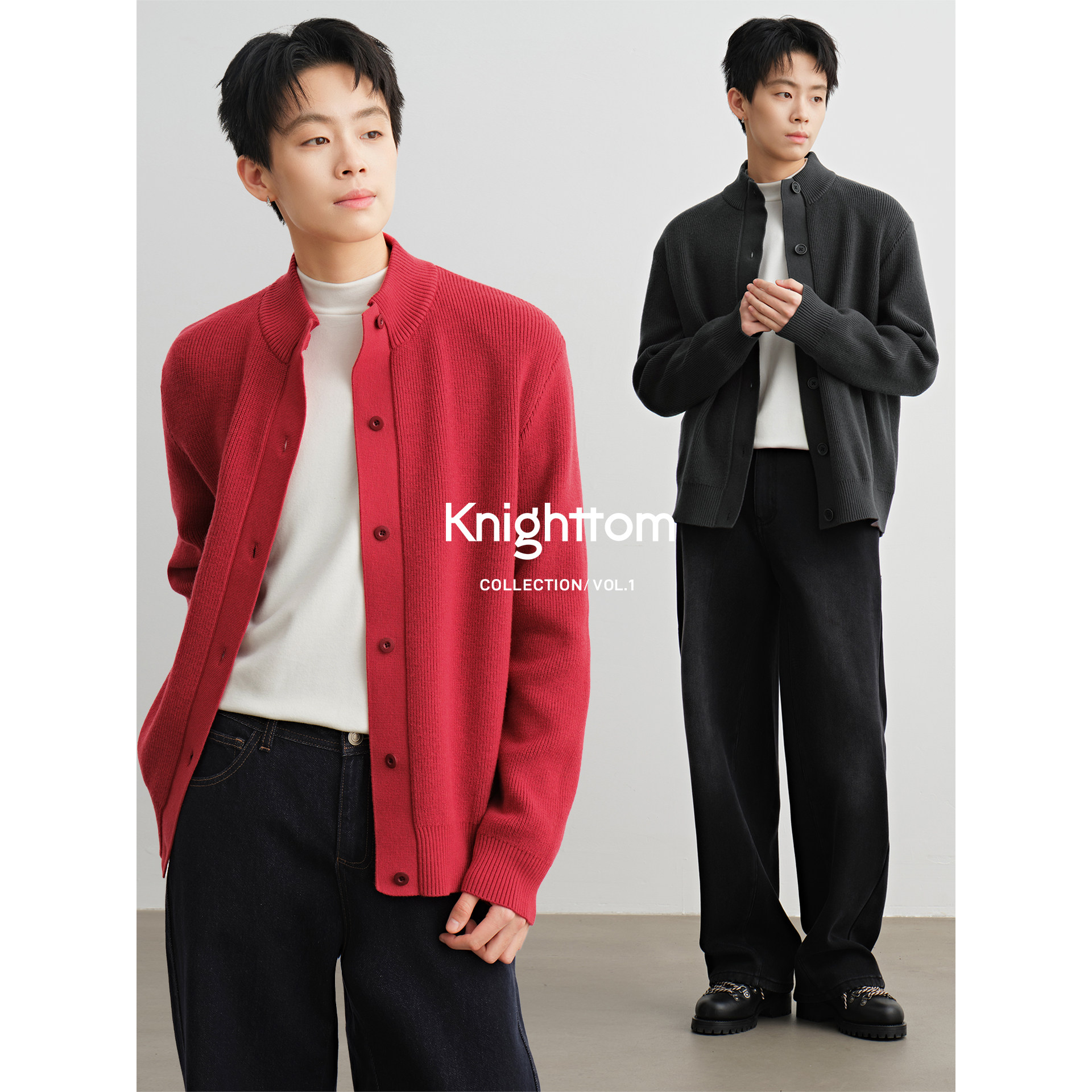 knighttom【新年款】不易起球易打理半高领简约针织开衫X254M355A