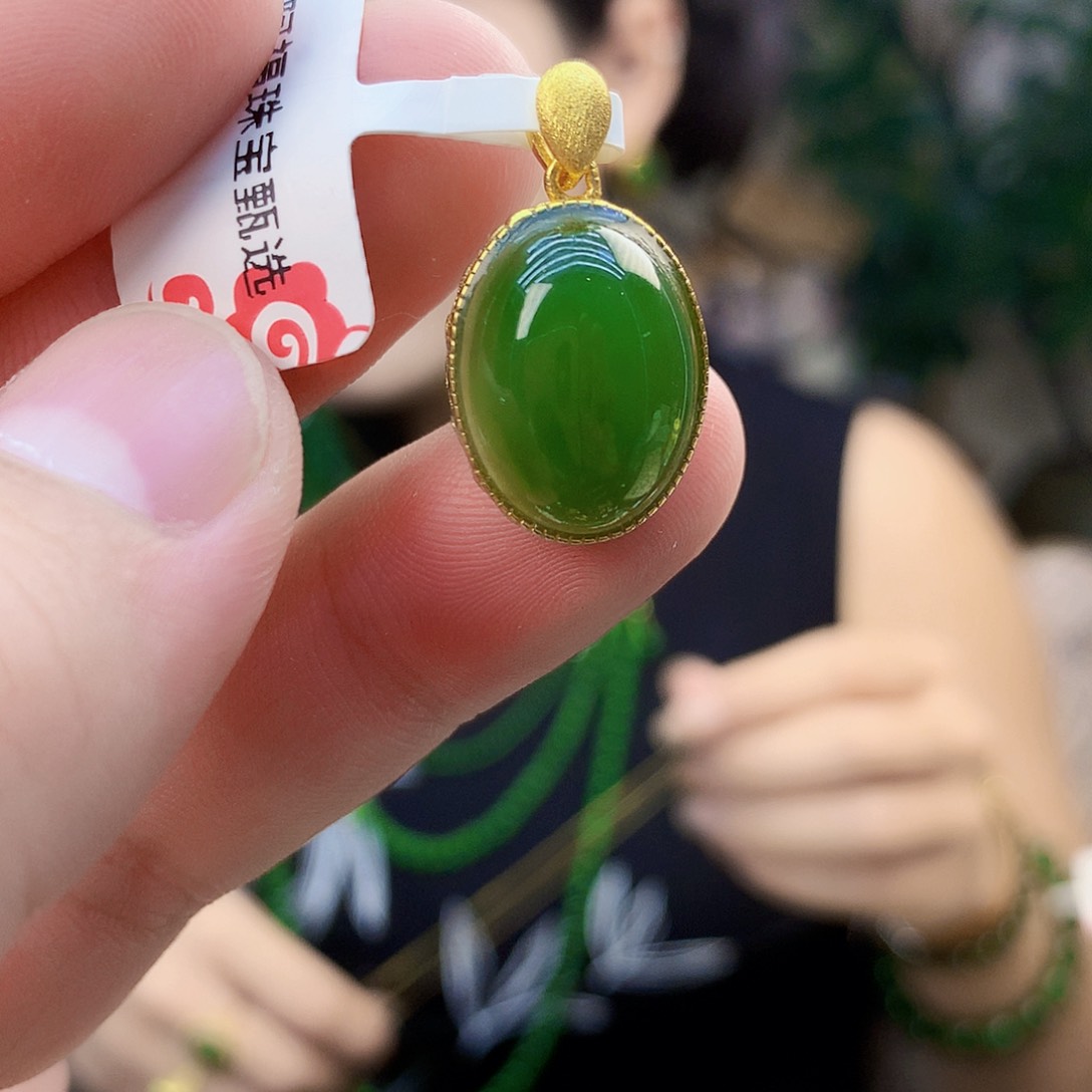 吊坠(不含链)银S925镶嵌和田玉（碧玉）吊坠