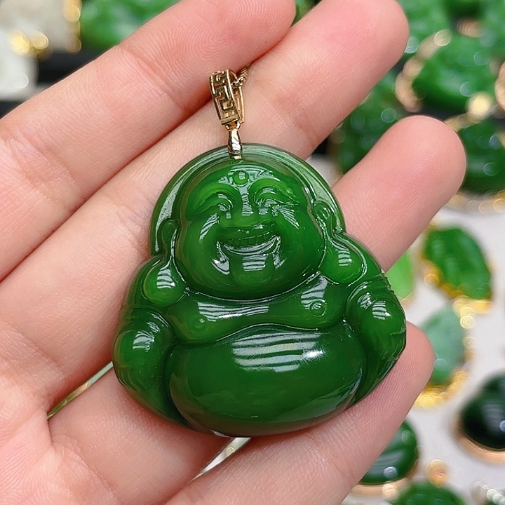 和田玉（碧玉）颈饰18K金镶嵌