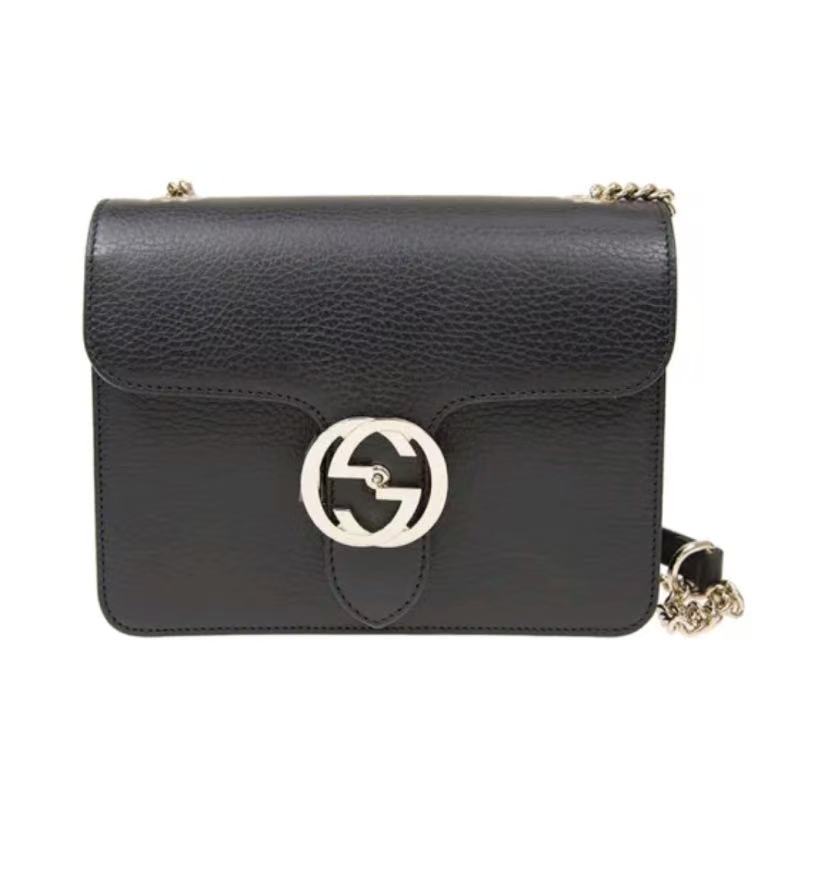 99新 GUCCI/古驰 黑色邮差风琴包