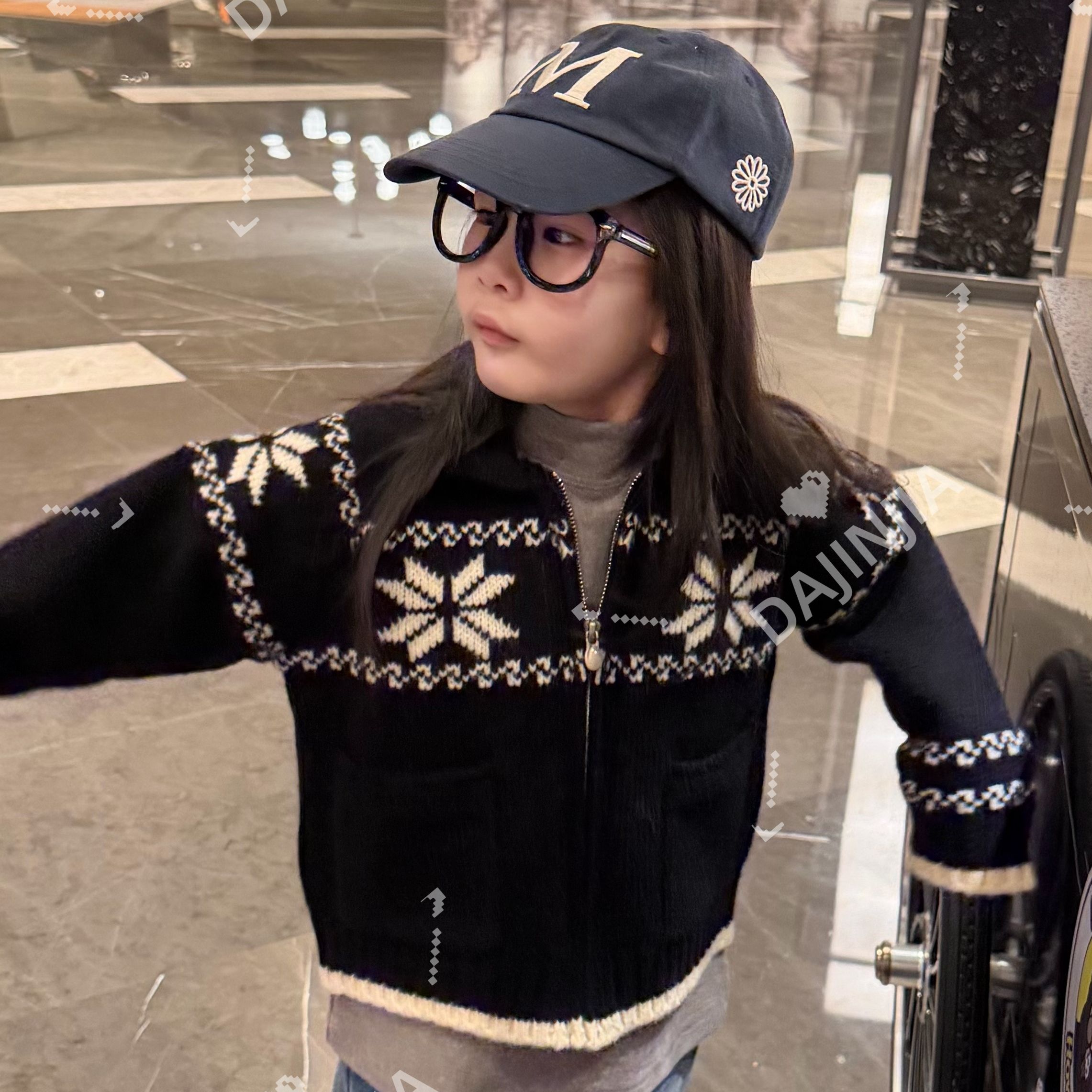 大金定制费尔岛风拉条开衫针织外套男女宝雪花图案宽松外套