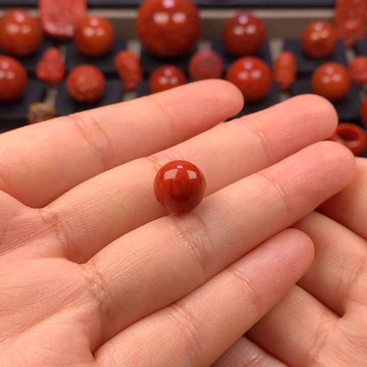 南红玛瑙未镶嵌火焰纹圆珠单珠11MM