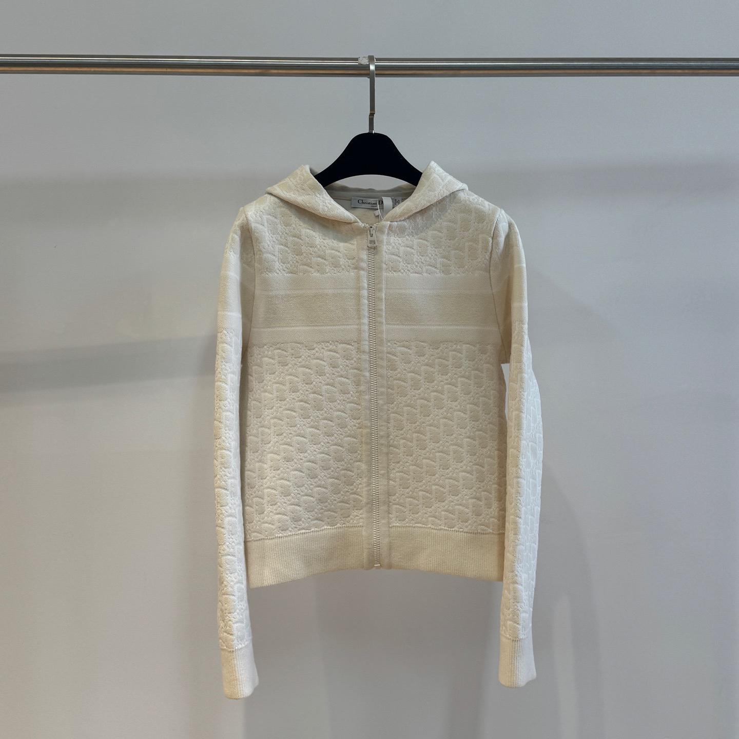 99新 DIOR/迪奥 满印Logo山羊绒连帽外套 36码 04534