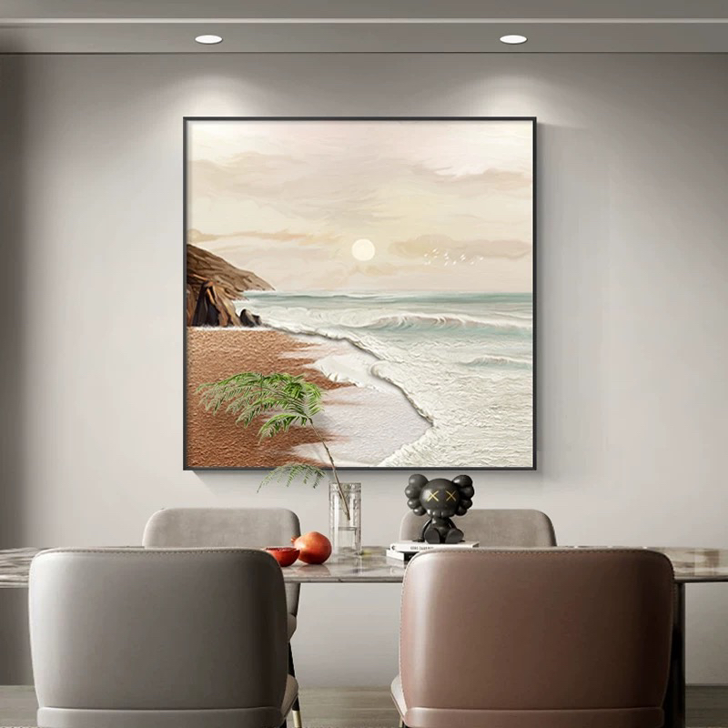 手工砂岩油画正方形餐厅客厅装饰画沙滩走廊过道挂画肌理卧室壁画