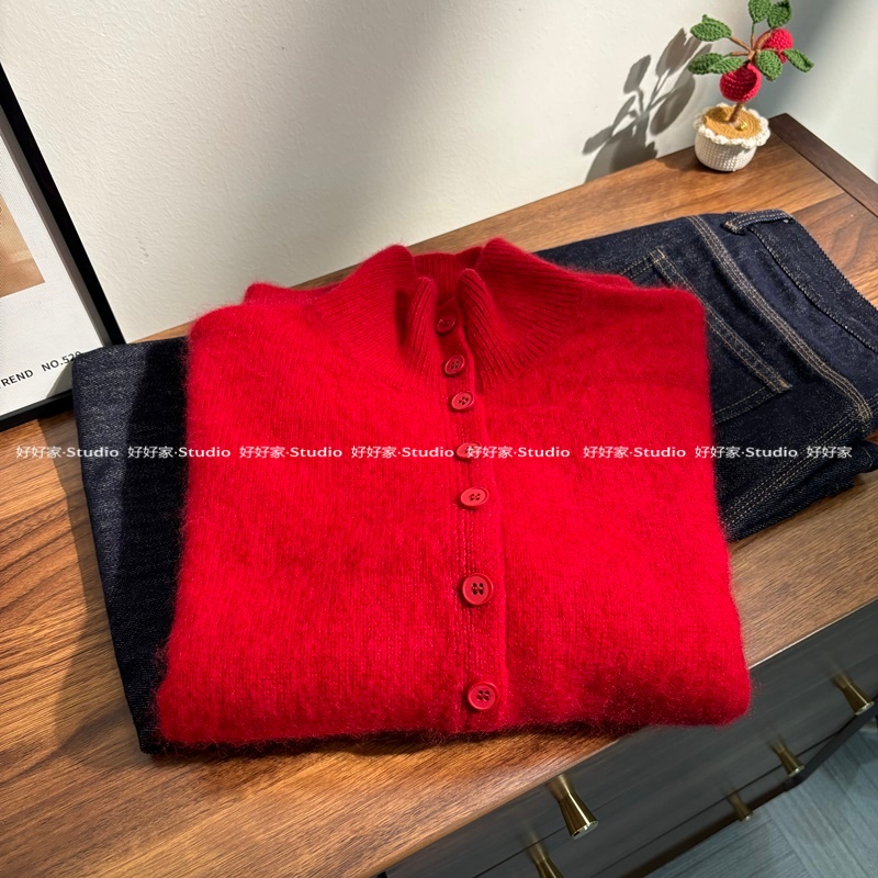 【桃里桃气】大角羊拉绒全羊毛立领针织开衫打底衫柔软保暖暖和