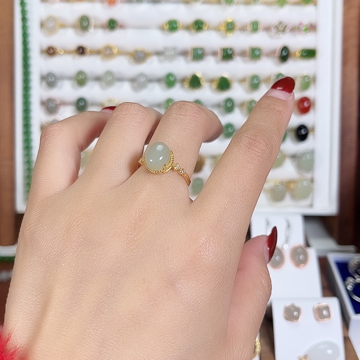 和田玉戒指银S925镶嵌