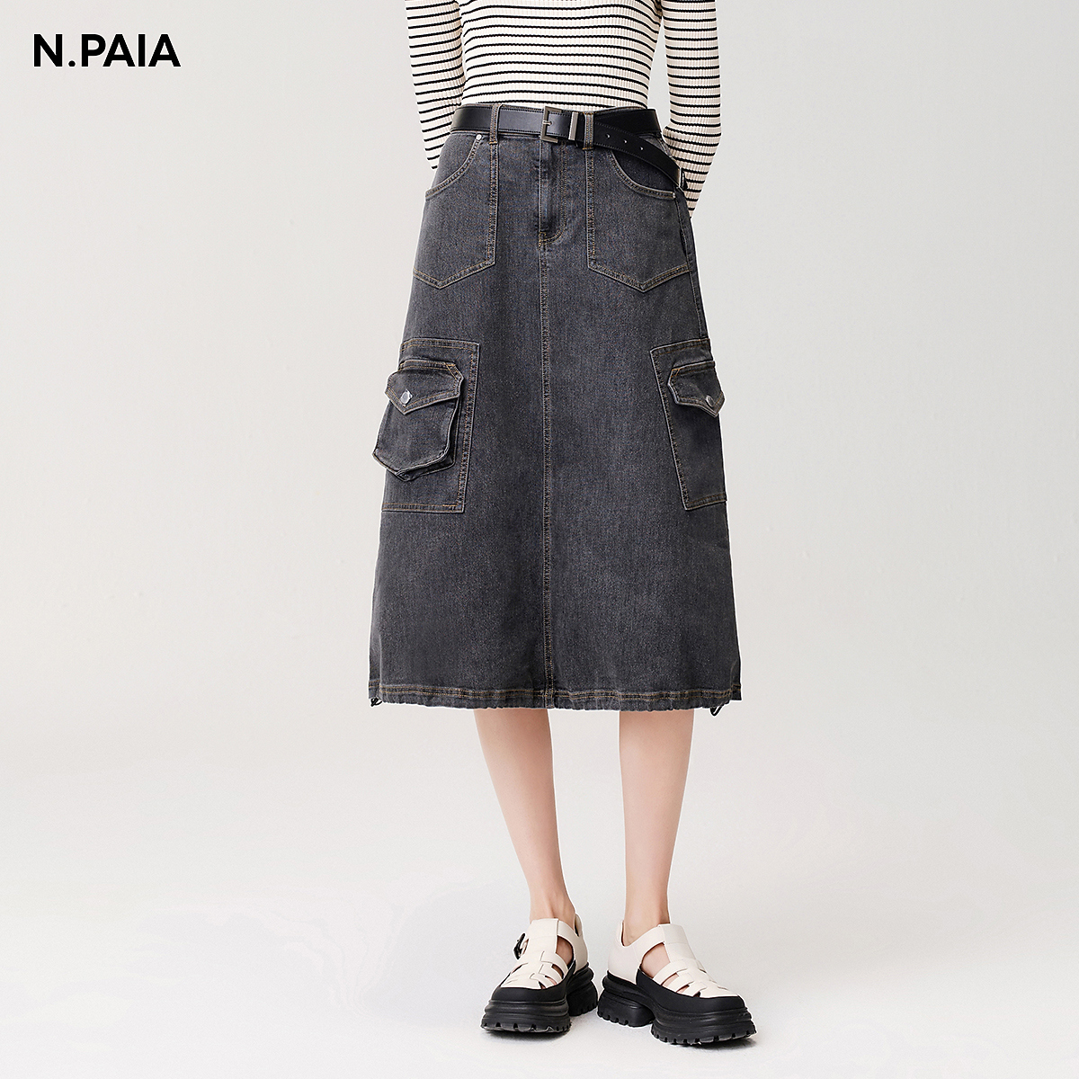 【可可专属】恩派雅女立体肌理感工装多口袋设计半身裙XNJPDJ303A